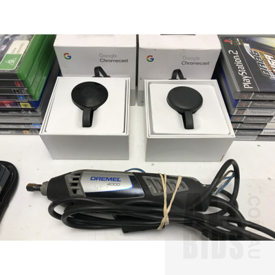 Two Google Chomecast, Dremel Tool, Ps2 Games and Other Items