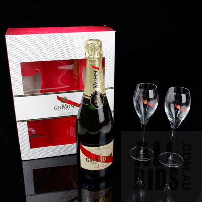 G H Mumm Champagne in Gift Box with Two Flutes