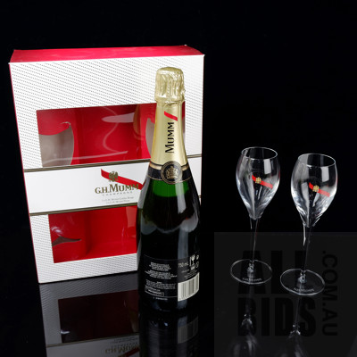 G H Mumm Champagne in Gift Box with Two Flutes