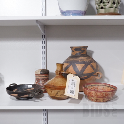 Five Pre Colombian Style Vessels and an Ancient Greek Style Vessel, Modern