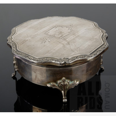 Birks cast and Engraved Sterling Silver Footed Jewellery Box, 1936