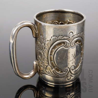 Edwardian Repoussed Sterling Silver Christening Mug, Birmingham, 1905, 76g