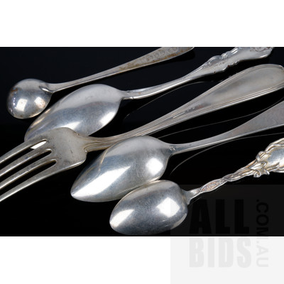 Three Sterling Silver Forks, Four Monogrammed Sterling Silver Teaspoons, Georgian Sterling Silver Sugar Spoons and More