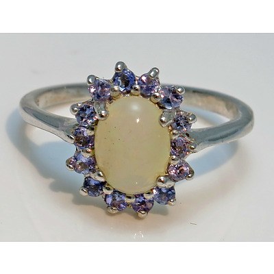 Sterling Silver Solid Opal & Tanzanite Ring