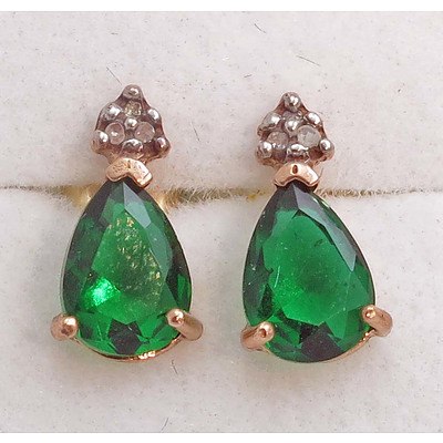 10ct Gold Synthetic Emerald & Diamond Earrings