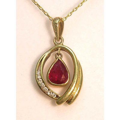 Ruby And Diamond Pendant - 14ct Gold