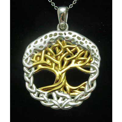 Sterling Silver Tree Of Life Pendant - Centre 18ct Gold-Plated