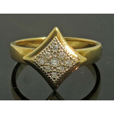18ct Gold Diamond Ring, Lozenge Top- Diamond Set