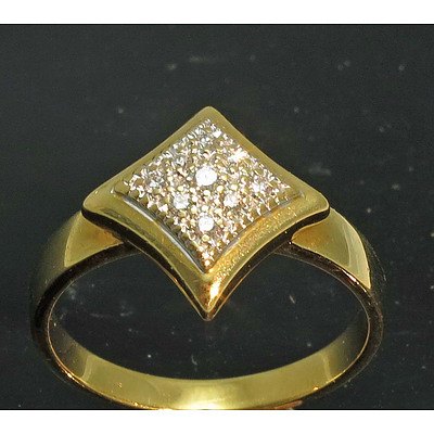 18ct Gold Diamond Ring, Lozenge Top- Diamond Set