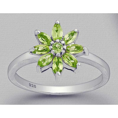 Sterling Silver Natural Peridot Cluster Ring
