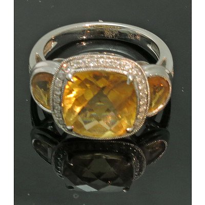 18ct White Gold Citrine & Diamond Ring