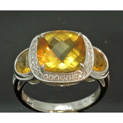 18ct White Gold Citrine & Diamond Ring