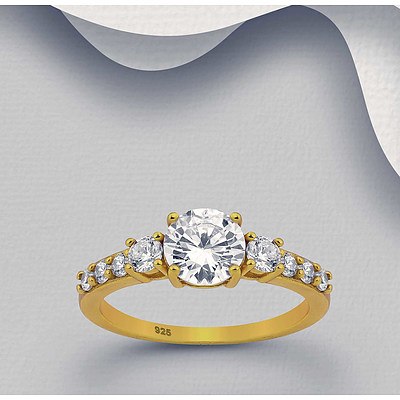 18ct Gold-Plated Sterling Silver Ring - Set With Cz Simulated Diamonds