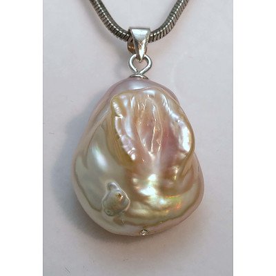 Large Baroque Cultured Pearl Pendant With Silver Mount