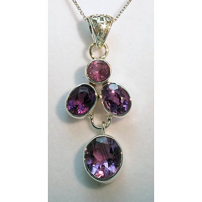 Sterling Silver Pendant - Natural Facetted Amethysts