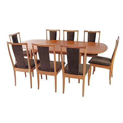 Retro Parker Extension Dining Table with Cigar Legs and Eight Brown Velour Upholstered Chairs