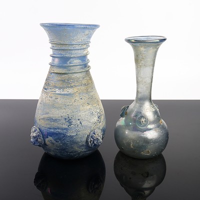 Two Blue Murano Glass Vases - Handmade Historical Reproductions From Ancient Pompeii