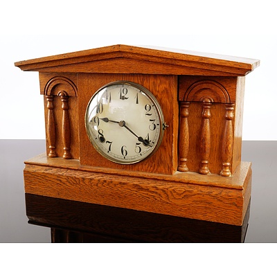 Antique Gilbert Clock Co Oak Cased Eight Day Mantle Clock