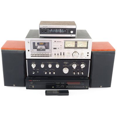 Vintage Component Stereo System with Speakers, Including Sansui Amplifier