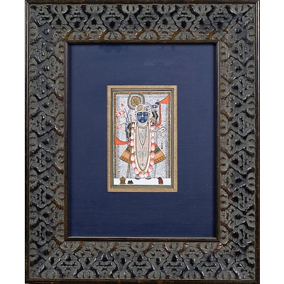 Indian Miniature Painting of Krishna, Ink Gouche and Gilt on Paper