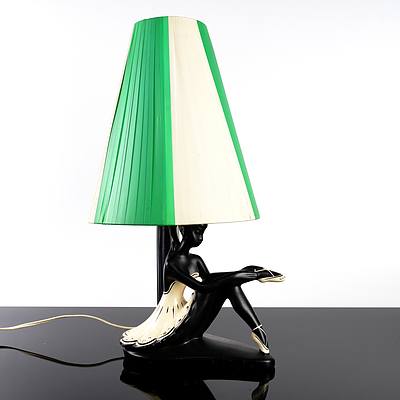 Barsony Seated Ballerina Table Lamp with Ribbon Shade, FL-36