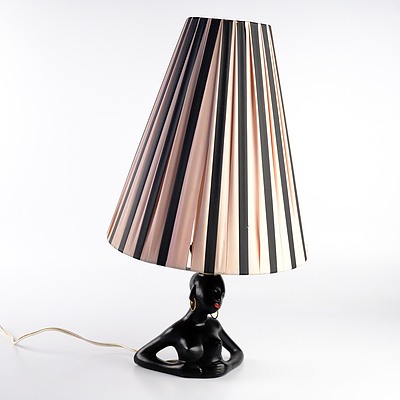 Barsony Figural Table Lamp with Hoop Earrings and Ribbon Shade