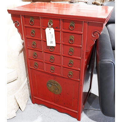 Vintage Oriental Red Lacquered Spice Draw Cabinet