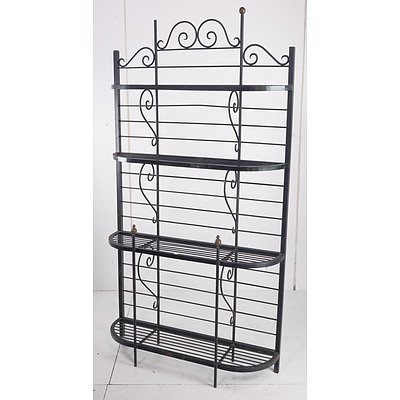 Antique Style Wrought Iron Bakers Stand with Copper Finials