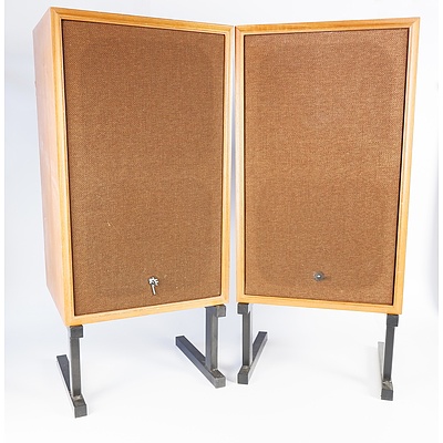 Pair of Vintage Sansui SP-150T Hi Fi Stereo Speakers with Rear Controls and Adjustable Metal Stands