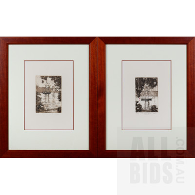 Two Framed Maritime Etchings, R. Tucker Thompson & Tradewinds 1988, Signed McGuire, Largest 17 x 12 cm (image size) 