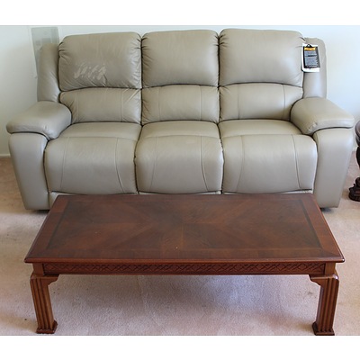 Acme Contemporary Three Piece Cream Leather Electric Recliner Lounge Suit and Coffee Table