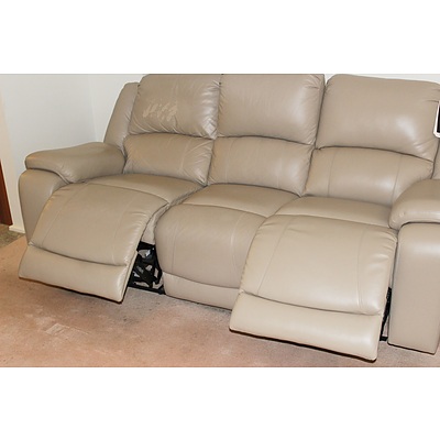Acme Contemporary Three Piece Cream Leather Electric Recliner Lounge Suit and Coffee Table
