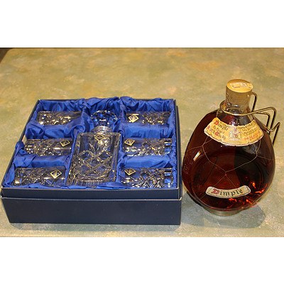 1900ml Bottle of Haig's Dimple Scotch Whiskey and Bohemia Lead Crystal Cortina Decanter Set