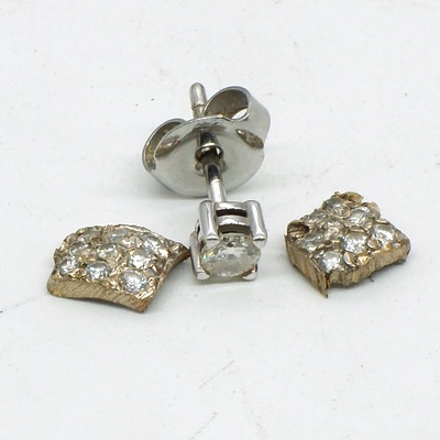 9ct White Gold Single Stud RBC Diamond Earring, 0.3g and 18 RBC Diamonds Each 0.01ct in Old Gold Sheet