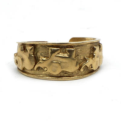 9ct Yellow Gold Open Back Ring with Three Elephants, 1.9g