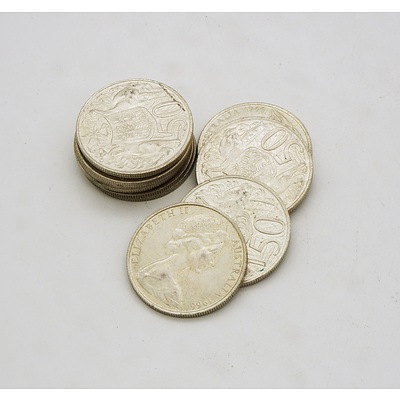 Ten 1966 Australian Round 50 Cent Coins