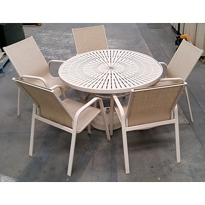 8 Piece Metal Top Round Dining Setting