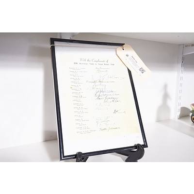 Framed Reproduction Print of the 1948 Australian Cricket Team Signature List