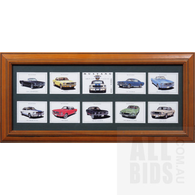 Framed Set of Ten Vintage Ford Mustang Collector Cards - Double Sided Frame