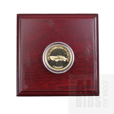 Set of Five American Muscle Car 22 Ct Gold Plated Medallions in Rosewood Display Cases (5)