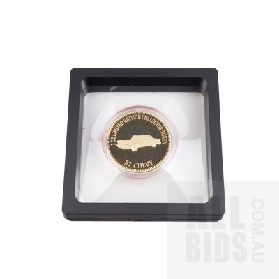 Set of Five American Muscle Car 22 Ct Gold Plated Medallions in Display Cases (5)