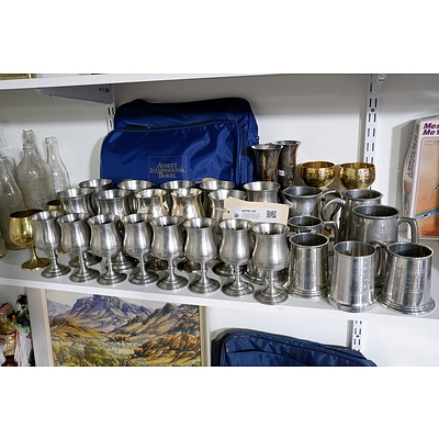 Assorted Silverplate, Pewter and Brass Goblets, various Tankards (Some Military) and Ansett Travel Bag