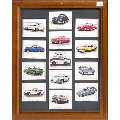 Framed Set of Thirteen Vintage Classic Porsche Collector cards
