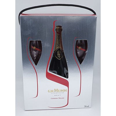 G. H. Mumm Cordon Rouge Brut Champagne in Presentation Box with Two Glasses