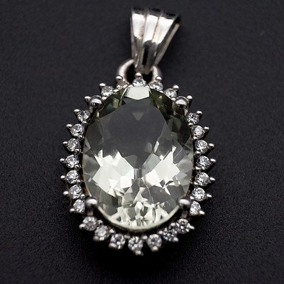 Sterling Silver Pendant with Green Quartz and CZ