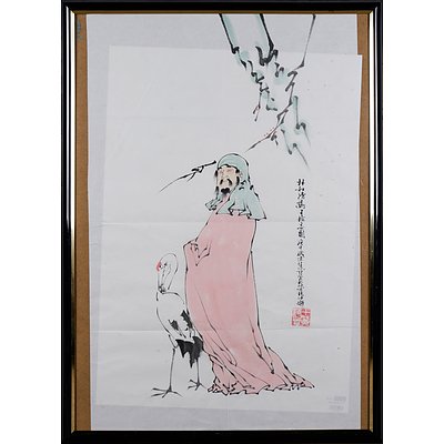 Framed Chinese Ink Drawing on Paper