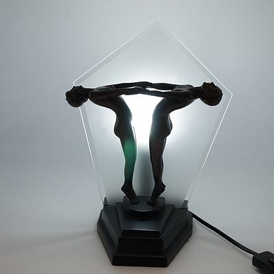 Contemporary Art Deco Style Bronzed Cast Metal Figural Table Lamp