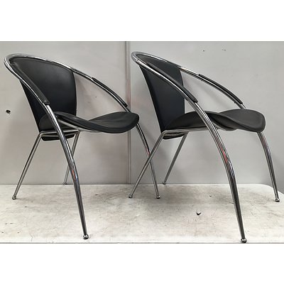 Faux Leather Reception Chairs With Chromed Base - Lot Of 2