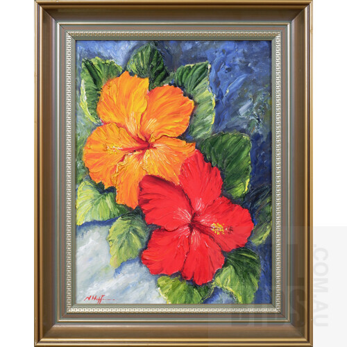 Noelle Hoffman, Hawaiian Hibiscus, Oil on Canvas on Board, 39 x 29 cm