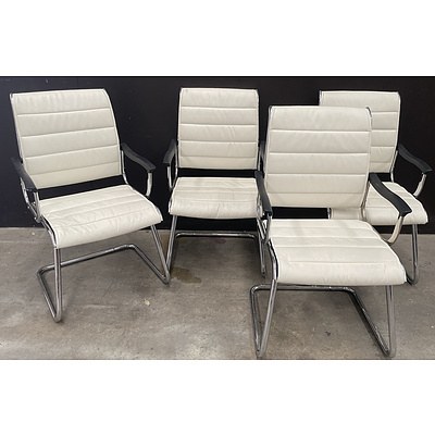 White Leather Contemporary Dining Chair - Lot Of 4